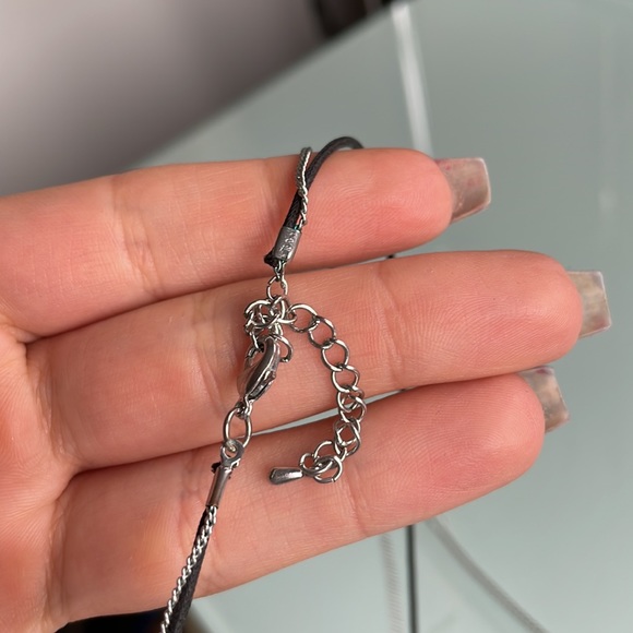 14 in rhodium plates double layer choker with diamond - Picture 3 of 4